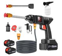 Nettoyeur haute pression sans fil - 21 V - 50 bars - 3000 W - 2 batteries de 10 cellules - Auto-aspirant - 2 buses - Tuyau de 5 mètres
