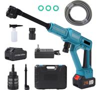 Nettoyeur haute pression sans fil 21 V, maniable, puissant, 3 niveaux de pression réglables, buse 6 en 1, 2 batteries, pour le sol des véhicules, les murs, les clôtures, l'arrosage du jardin, avec tuy