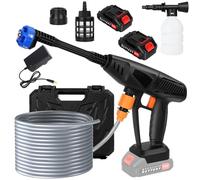 Nettoyeur Haute Pression sans Fil 24V avec 2 Batteries et Buse 6-en-1 | Pistolet Haute Pression Portable sur Batterie avec Moteur en Cuivre | Nettoyeur d’Eau Compact pour Voiture, Jardin, Terrasse et