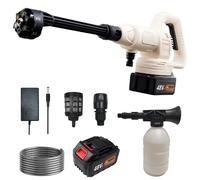 Nettoyeur haute pression sans fil - Buse 6 en 1 - Fonction de rotation à 180° - 2 batteries - Pour voiture, terrasse et pelouse - Blanc