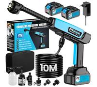 Nettoyeur Haute Pression Sans Fil,Buse Réglable 6 en 1 2x4000mAh 21V 80 bar Pistolet Nettoyeur Haute Pression Portable sur Batterie,Nettoyeur Hydro Jet Tuyau de 10m pour Voiture Jardin Terrasse Maison