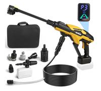 Nettoyeur haute pression sans fil compatible avec batterie Dewalt 18 V 20 V, pompe à eau améliorée à 3 pistons, 68 bar, nettoyeur haute pression portable sans balais avec buse 6 en 1, écran tactile