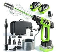 Nettoyeur Haute Pression sans Fil, Max 100bar, Mode 3 Vitesses | Nettoyeur Haute Pression avec 2*Batteries 4.0Ah, buse 5 en 1 pivotante à 180°, Tuyau de 5 m our voitures