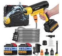 Nettoyeur haute pression sans fil, mobile, 21 V, avec 2 batteries, buse 6 en 1 et tuyau de 5 m, 130 bar/1700 psi, pistolet de lavage haute pression, portable, pour voiture, pelouse, jardin, terrasse