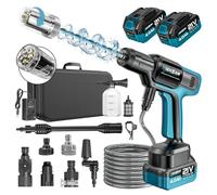 Nettoyeur Haute Pression sans Fil, Moteur sans Balais 3000 W, Mode 3 Vitesses, Maximum 100 Bar, Batterie De avec 2 Batteries 4,0 Ah, Buse Rotative 5 en 1, pour La Voiture Et La Maison