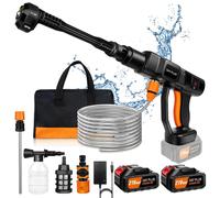 Nettoyeur haute pression sans fil - Nettoyeur de voiture à batterie - 150 bars - 270 l/h - 21 V - 2 batteries Li-ion de 3,0 Ah - Buse réglable 6 en 1 - 3 sources d'alimentation en eau