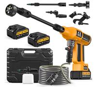 Nettoyeur Haute Pression sans Fil, Nettoyeur Haute Pression Mobile 21V 200Bar, 2 Batteries, buse Multifonction 6 en 1, Tuyau 5M, réservoir filtrant, Nettoyeur Haute Pression pour Voiture, terrasse