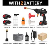 Nettoyeur haute pression sans fil - Pistolet à eau portable pour le lavage automobile - Batterie 21V - Puissance 600W - Pression de 22 à 30 bars - Débit de 4 litres par minute - Tuyau de 5 mètres - 2 
