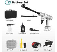 Nettoyeur haute pression sans fil - Pistolet à eau sans fil - 35 bars - 300 W - Moteur sans balais - Buse 6 en 1 - 18-21 V - 1 batterie - Or