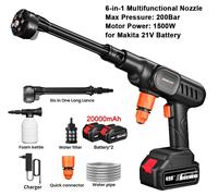 Nettoyeur haute pression sans fil - Pistolet à jet électrique 3500W 200 bar - Batterie 21V - Nettoyeur portable pour voiture - Prise EU - Kit avec 2 batteries