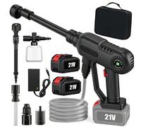 Nettoyeur haute pression sans fil - Pistolet à main pour voiture - 2 batteries - Moteur sans balais - Lithium-ion - Lance à mousse - Tuyau d'arrosage de 5 à 10 m