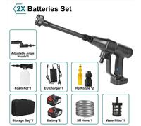 Nettoyeur haute pression sans fil - Pistolet de lavage à batterie 18 V - 2 batteries incluses - 4,1 l/min - Tuyau de 5 m - Prise européenne - Noir