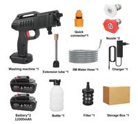 Nettoyeur haute pression sans fil - Pistolet de lavage auto - 1500 W - 2 batteries de 12000-mAh - Auto-aspirant - Lance à mousse - Tuyau de 5 à 10 m - Compatible avec les batteries Makita 18-V