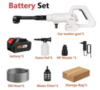 Nettoyeur haute pression sans fil - Pistolet de lavage pour voiture - 10 bars - 150 W - 3,6 l/min - Tuyau de 5 m - 1 batterie - Lance à mousse - Blanc