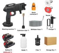 Nettoyeur haute pression sans fil - Pistolet de lavage sans fil pour le lavage de voiture - 1500 W, 21 V, 50 bars - 2 batteries de 6000 mAh - 3,5 l/min - Tuyau de 5 m - Prise UE - Expédié depuis l'Esp