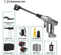 Nettoyeur haute pression sans fil - Pistolet haute pression 18 V - 2 batteries - 4,1 l/min - Tuyau de 5 m - Fonction mousse - Prise européenne - Gris