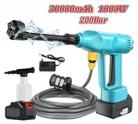 Nettoyeur haute pression sans fil - Pistolet haute pression - 200 bars max. - Moteur sans balais 1 000 W - Batterie 30 000 mAh - Générateur de mousse - Buse réglable - 1 batterie et chargeur UE inclus