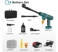 Nettoyeur haute pression sans fil - Pistolet haute pression - 50 bars, moteur sans balais, 18-21 V, avec 1 batterie, avec tuyau d'arrosage, pour le lavage de voiture - Braun