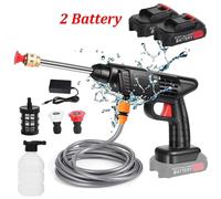 Nettoyeur haute pression sans fil - Pistolet haute pression portable - 2 batteries - Prise UE - Lance à mousse - Lavage de voiture et nettoyage du jardin - Rechargeable