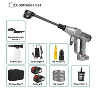 Nettoyeur haute pression sans fil - Pistolet pulvérisateur 6 en 1 - 2 batteries - Sans fil - Tuyau d'eau de 5 à 10 mètres - Buse en alliage - Couleur : gris