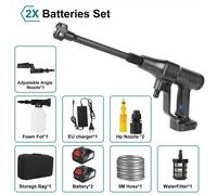 Nettoyeur haute pression sans fil - Pistolet pulvérisateur électrique - 6 en 1 - 2 batteries - Tuyau d'eau de 5 à 10 mètres - Noir