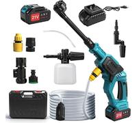 Nettoyeur haute pression sans fil pour voiture, 80 bars, buse 6-en-1. Pistolet haute pression portable avec réglage, aspiration automatique, moteur en cuivre puissant, turbopompe et double batterie