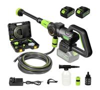 Nettoyeur Haute Pression sans Fil, Pressure Washer 3 Modes Max 120 Bars, Nettoyeur Haute Pression Portable avec 2 Batteries 3,0 Ah, Buse Réglable 6 en 1, Tuyau de 5 M, Nettoyage et Arrosage (Vert)