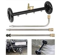 Nettoyeur Sous-Véhicule 40cm Double Fonction avec Adaptateur Karcher, Nettoyeur de Surface pour Laveuse Haute Pression, Balai à Eau pour Lavage de la Caisse, Ensemble de 3 Baguettes d'Extension Inclus