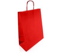 Netuno 10 sacs papier rouges 25x11x32 cm avec poignées torsadées pour Noël | Sacs kraft à anses solides pour emballage cadeau, boutique, mariage, anniversaire, fête, Noël, baptême, commerce & événement