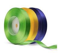 Netuno 3 rubans de satin colorés vert jaune bleu foncé 12 mm x 32 m ruban cadeau bande tissu multicolore bande de décoration à bricoler rubans en satin décoratifs pour emballages cadeaux bricolage