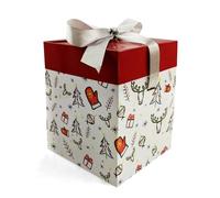 Netuno boîte cadeau Noël 12x12x15 cm avec couvercle et nœud blanc rouge | Coffret carré rigide en carton · pour Noël, bijoux, dragées, bonbons, bons cadeaux, argent & petits présents