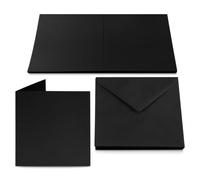Netuno Lot de 25 cartes pliantes vierges noires + 25 enveloppes carrées noires en papier de couleur arc-en-ciel avec enveloppes assorties pour invitations de mariage, vœux, scrapbooking, papeterie