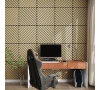 Ensemble de 12 panneaux muraux acoustiques 3D « Vang » avec lamelles diagonales, 4,32 m² aspect chêne