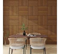 NEU.HOLZ Lot de 16 Panneaux Acoustiques Muraux et pour Plafond à Lamelles Droites Isolation Sonore Style Scandinave Installation Facile Chambre Séjour Studio MDF 5,76 m² 60 x 60 cm Effet Teck