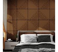 Ensemble de 8 panneaux muraux acoustiques 3D « Vang » avec lamelles diagonales, 2,88 m² au total, aspect teck