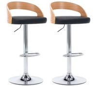 ""NEUF 2026"" CHIC Chaises de bar, SWEETY, Tabourets HAUTE, Set de 2, noir similicuir et bois courbé 46.5x45x(80 - 100.5) cm CCC1337