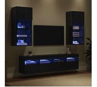 NEUF Armoires TV - Noir Unités murales TV avec LED - 5 pcs - pour maison - Chêne noir 40,5x30x90 cm TT1528