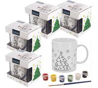 NEUF gobelet à peindre porcelaine lot 4x tasse 350ml motif Noël avec pinceaux...