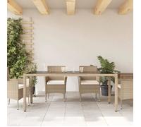NEUF Table de jardin avec dessus en verre beige résine tressée En Stock YESMAEFR AB365539