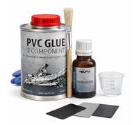 NEUFIX Kit de réparation PVC professionnel - Colle PVC 2 composants pour Zodiac, Paddle Surf, Kayak et Gonflables - Comprend des patchs, pinceau, gobelet, gants et lingette (500 ml)