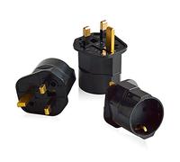 Neuftech - 3X Adaptateurs de Voyage UK,GB,Angleterre vers Prise Européenne France (schuko) pour UK, Royaume-Uni, Anglais, Noir