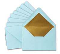 NEUSER PAPIER Gustav Neuser Lot de 10 enveloppes à rabat pointu avec doublure métallisée dorée Bleu clair Format C5 156 x 220 mm Fermeture à collage humide