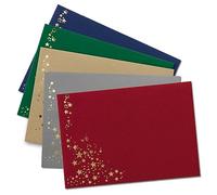 NEUSER PAPIER Lot de 15 enveloppes avec étoiles métallisées - DIN C5 - Mix Set 1 - Enveloppes en rouge, gris, vert, bleu et kraft - avec étoiles en or