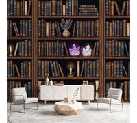 Neutre Papier Peint Panoramique Fantastique bibliothèque 250 x 175 cm | Poster Mural Papier Peint Intissé, Décoration Fresque Murale Chambre à Coucher Gothique vintage crânes