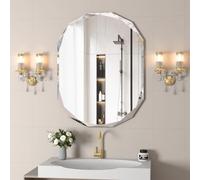 NEUWEABY Miroir de Salle de Bain pour Mur, Miroir Ovale de 75 x 90 cm Miroir de courtoisie de Salle de Bain, Miroir Mural à Bords biseautés irréguliers, Miroir Mural décoratif sans Cadre