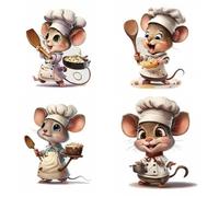 Nevoluxer Lot de 4 Autocollants Muraux pour Cuisine, Décalcomanies Murale Thème Chef, Stickers Adhésifs Vinylique Décoratifs pour Espace Cuisine, Résistants à l'Eau et Amovibles pour Maison, Café