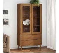 ""NEW 2026"" Armoire à vitrine MOLDE, 1 pc, Bibliothèque salon, Marron 90x35x175 cm Bois de pin massif L1002