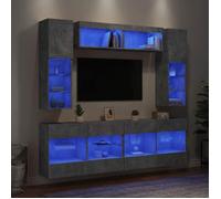 ""NEW 2026"" Armoires TV-HIFI muraux, lot de 6, Meubles TV, Moderne, et lumières LED gris béton 30.5x30x102 cm L7618