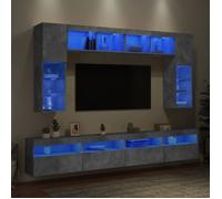 ""NEW 2026"" Armoires TV-HIFI muraux, lot de 8, Meubles TV, Moderne, et lumières LED gris béton 30.5x30x102 cm L7027