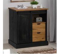 ""NEW 2026"" Buffet Classique, Armoire latérale, pour salon, HALDEN porte coulissante noir 80x40x80 cm bois massif L3718